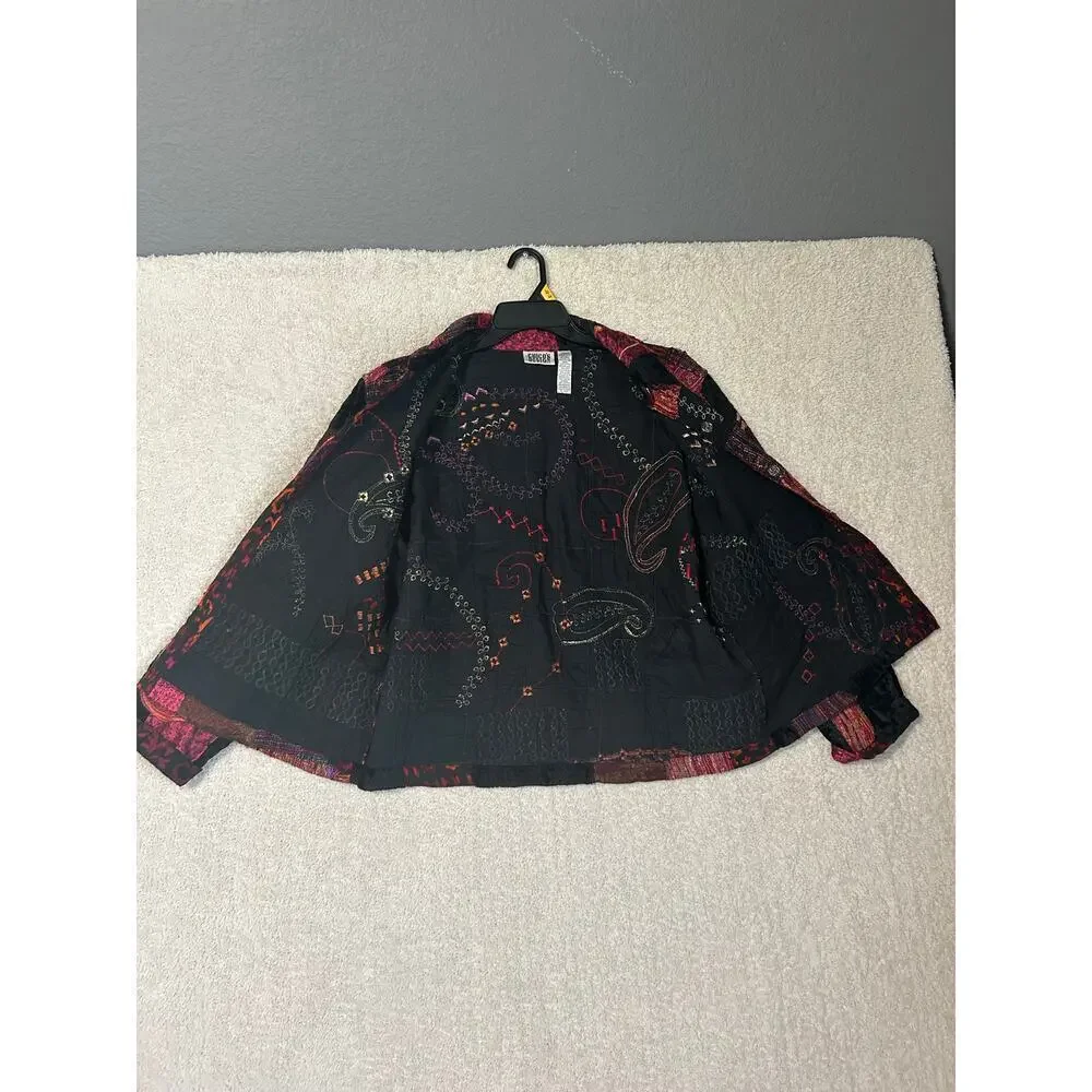 Chicos Design Boho, Tapestry, Patchwork Embroidered Jacket Sz. 3. Party workwear